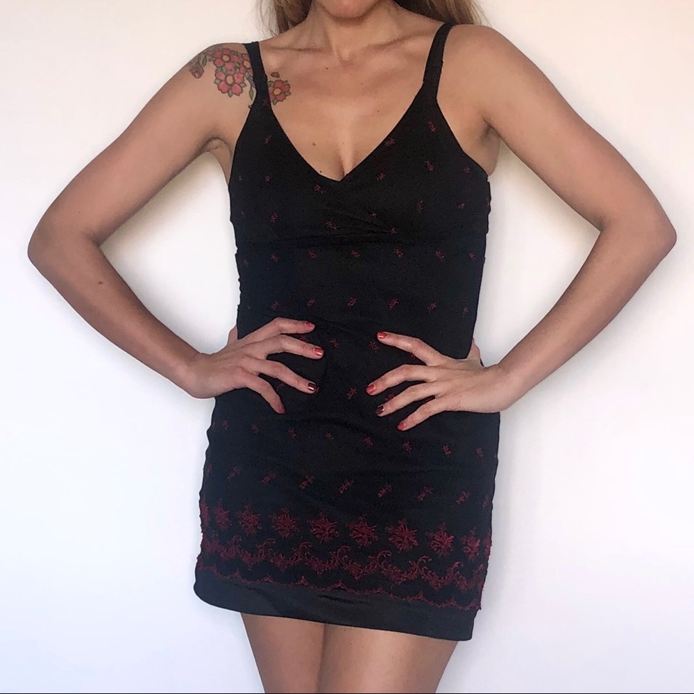Embroidered Black 90s Mini Dress